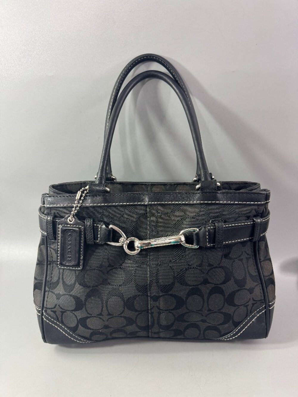 Authentic Coach 8K06 Hampton Signature logo large black shoulder tote